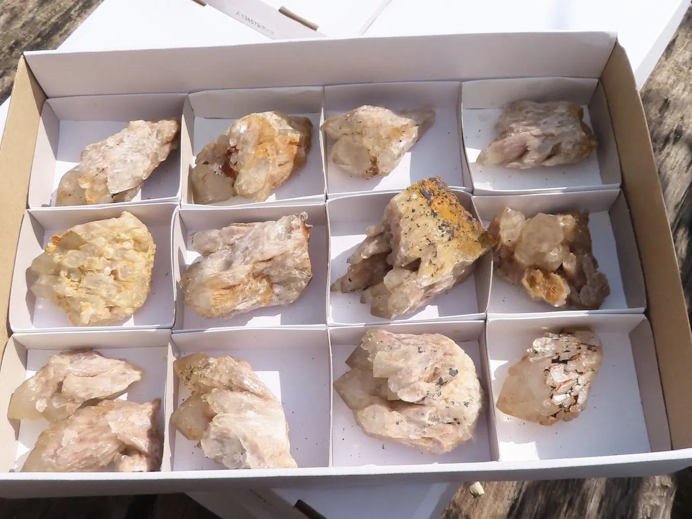 Natural Cascading White Phantom Quartz Clusters x 12 From Luena, Congo