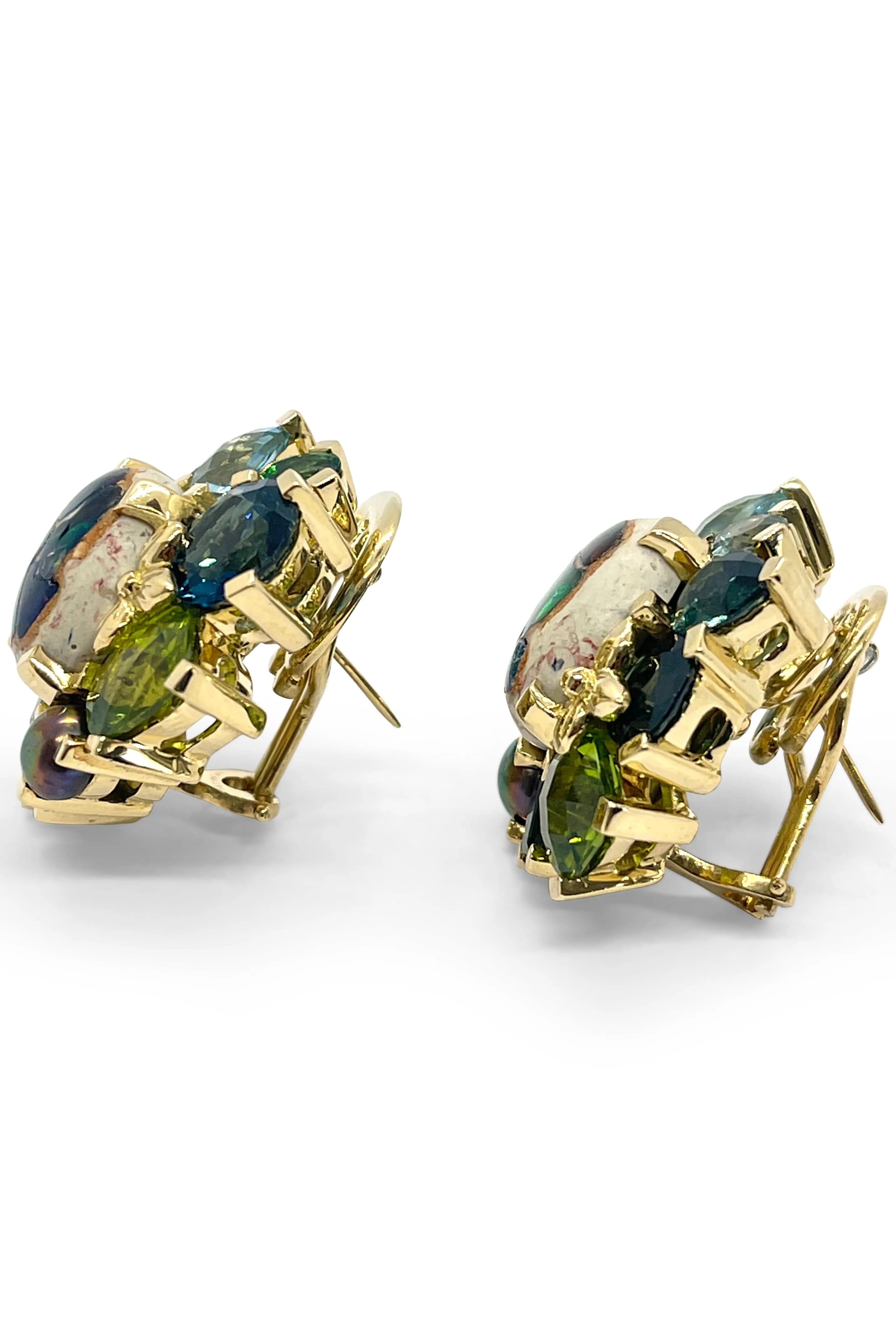 Peridot and Blue Topaz Cluster Earrings