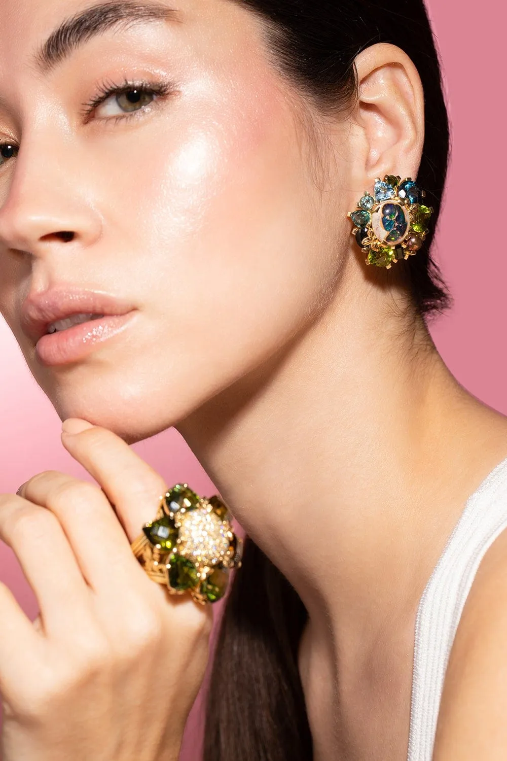 Peridot and Blue Topaz Cluster Earrings