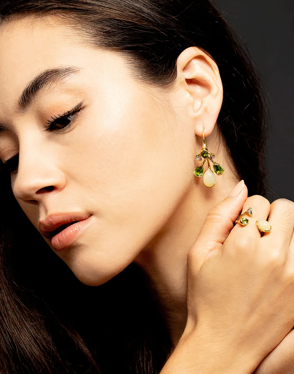 Peridot and Calcite Corolla Earrings