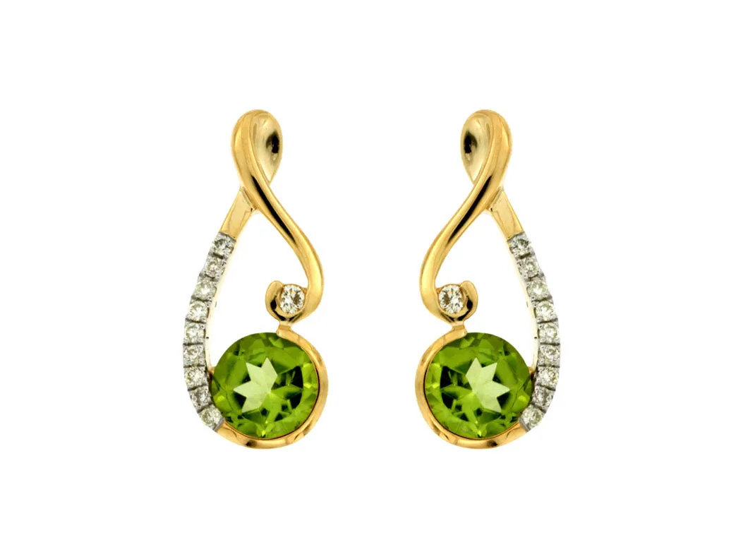 Peridot and Diamond Accented Open Swirl Design Earrings