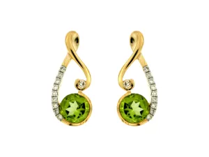 Peridot and Diamond Accented Open Swirl Design Earrings