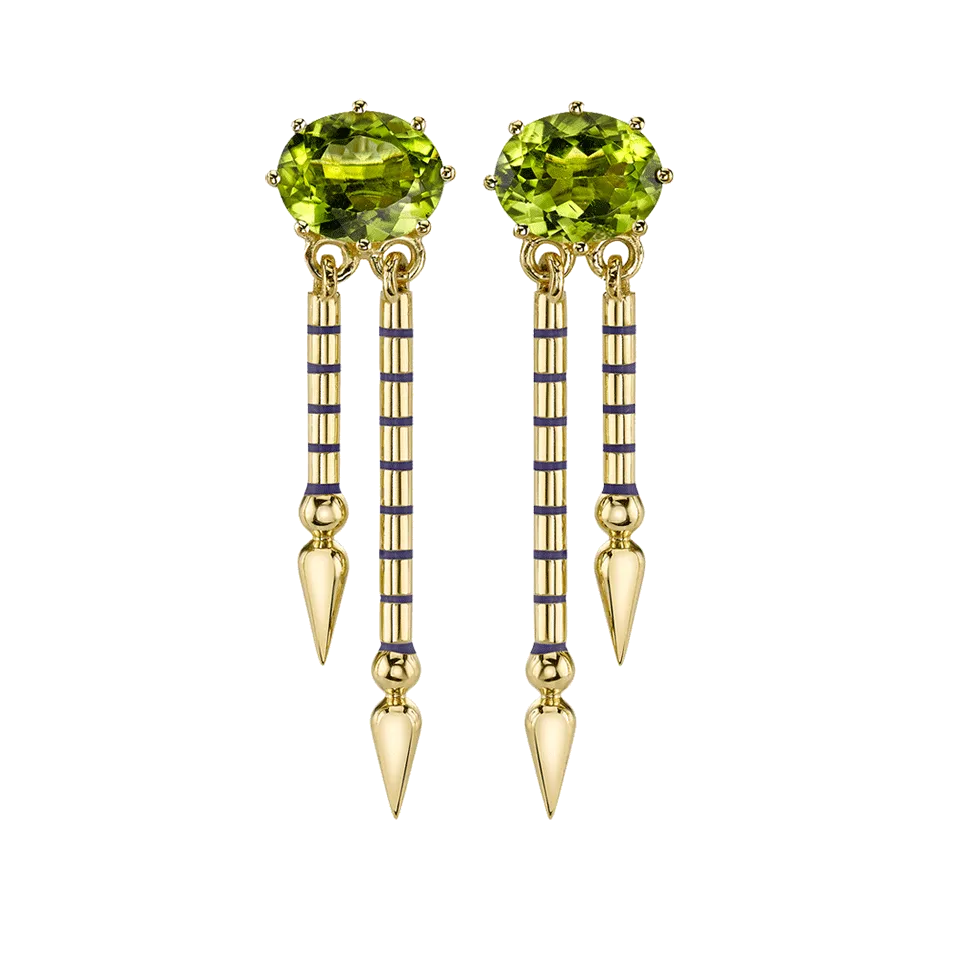 Peridot And Enamel Double Spear Drop Earrings