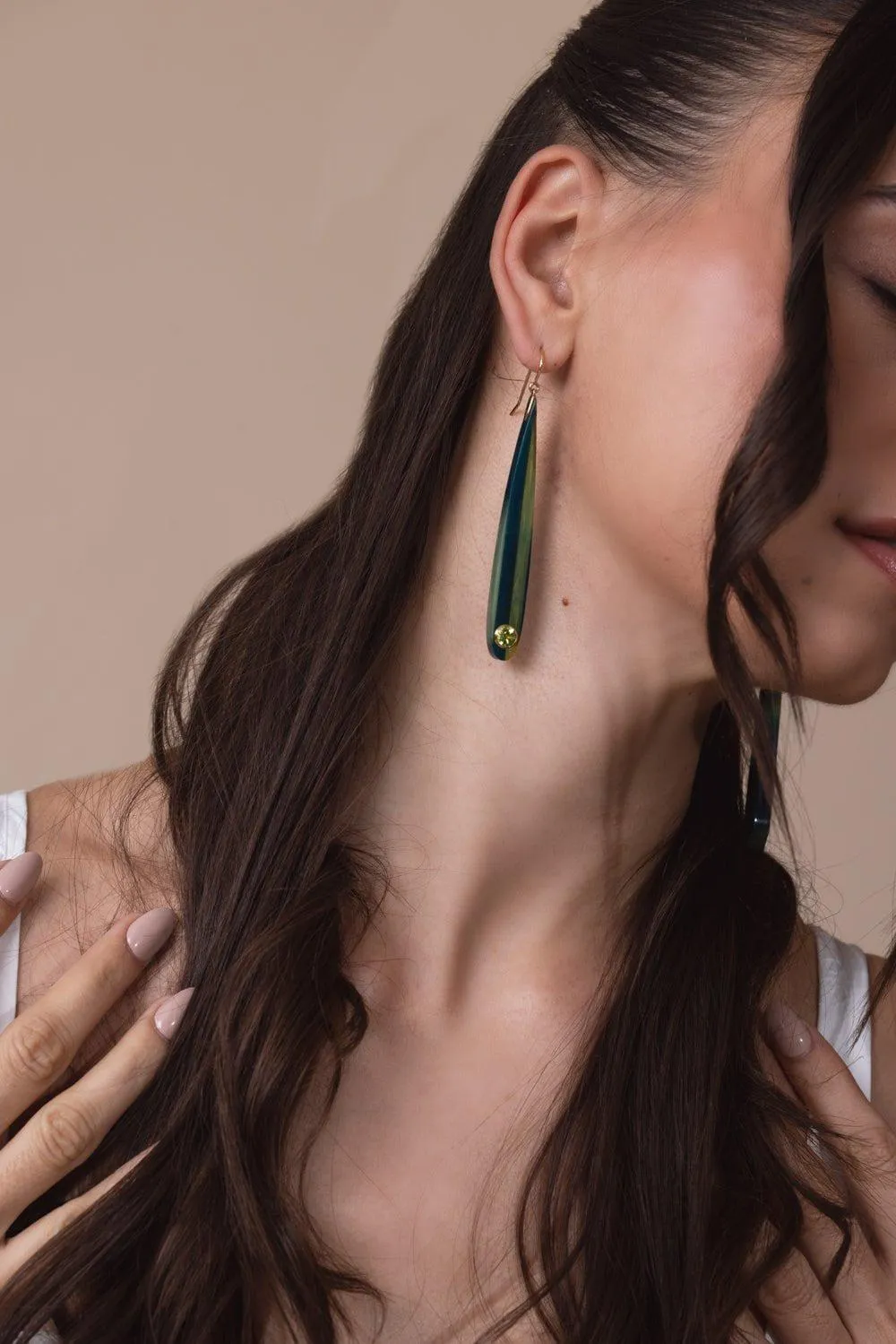 Peridot Green Blue Bakelite Earrings