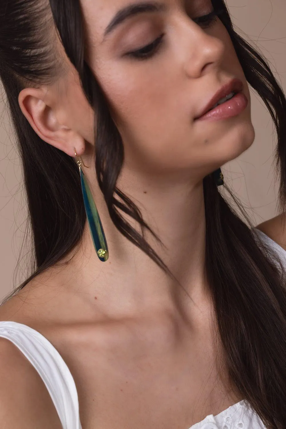 Peridot Green Blue Bakelite Earrings
