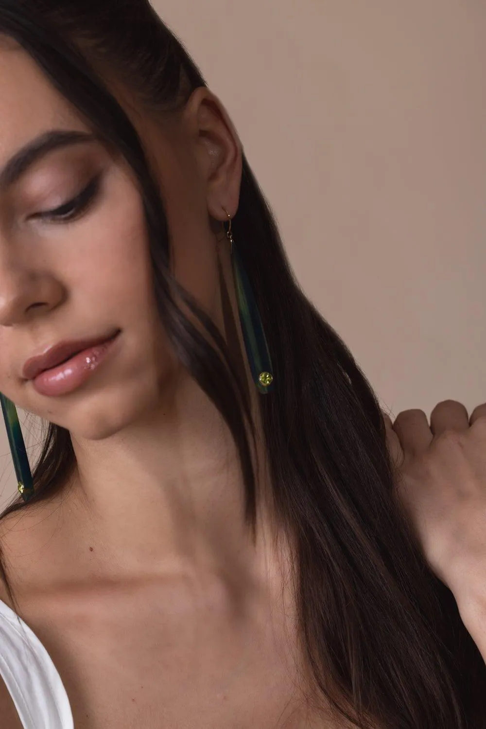 Peridot Green Blue Bakelite Earrings