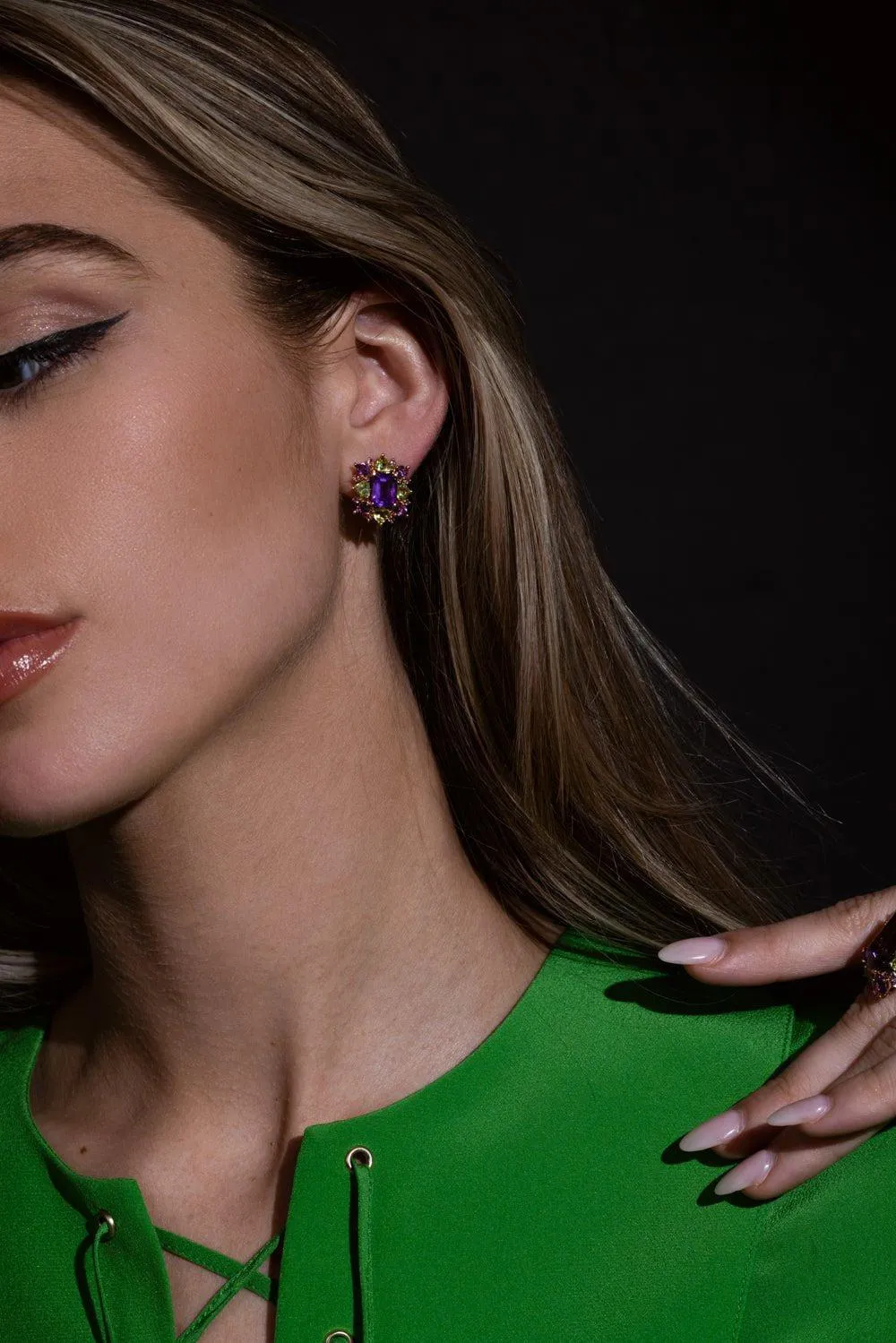 Pink Sapphire Amethyst Stud Earrings