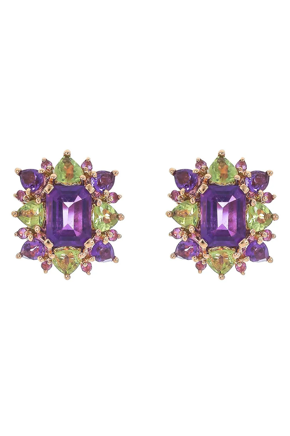 Pink Sapphire Amethyst Stud Earrings