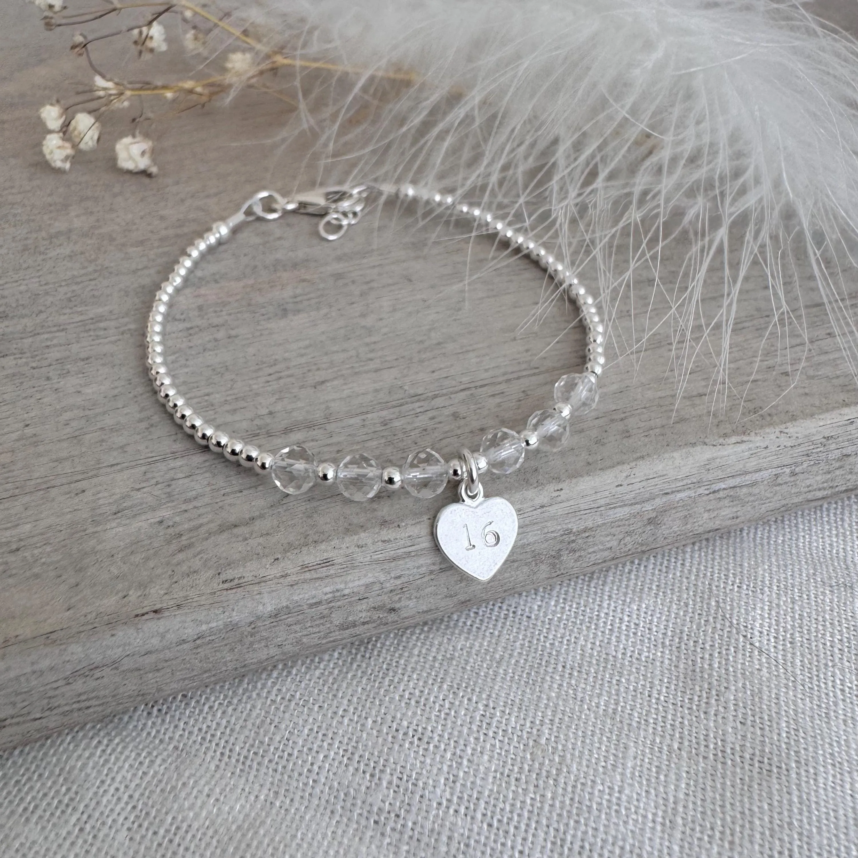 Quartz Bracelet for Milestone Birthday, April Birthstone Jewellery in Sterling Silver