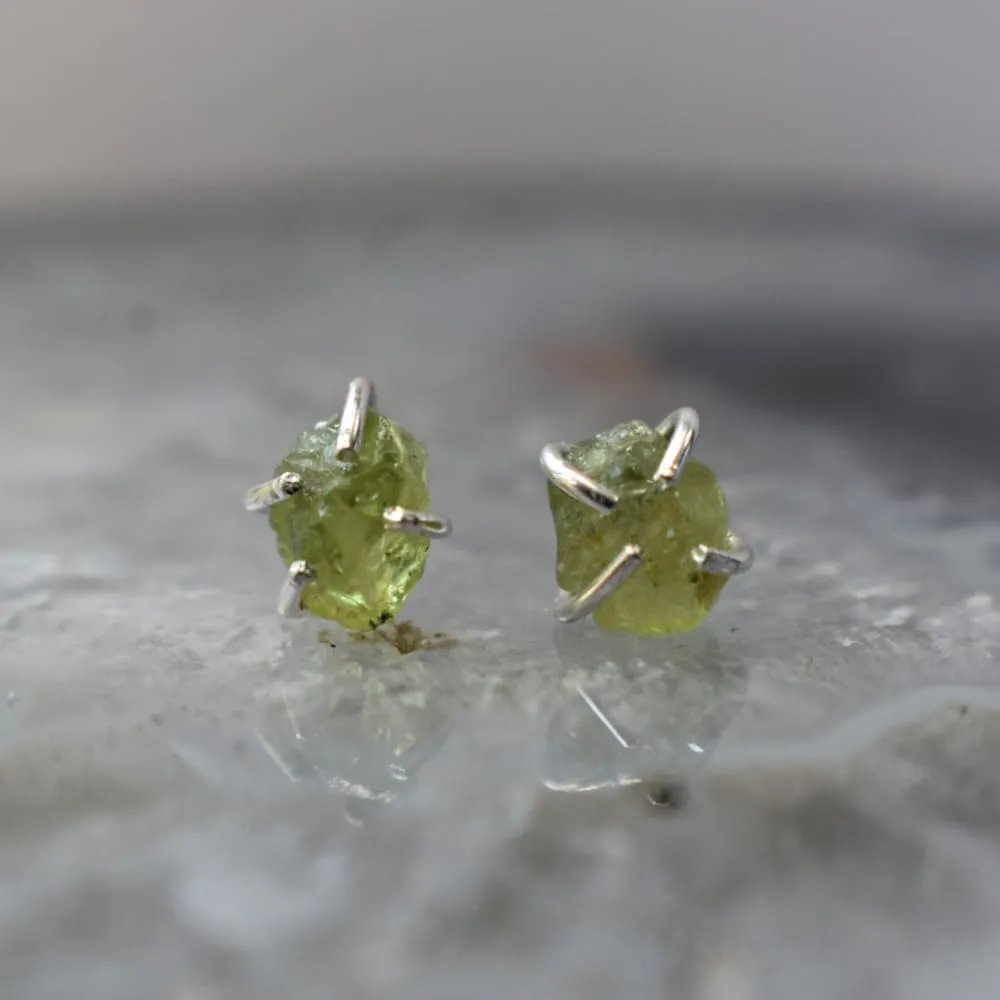 Raw Peridot Stud Earrings