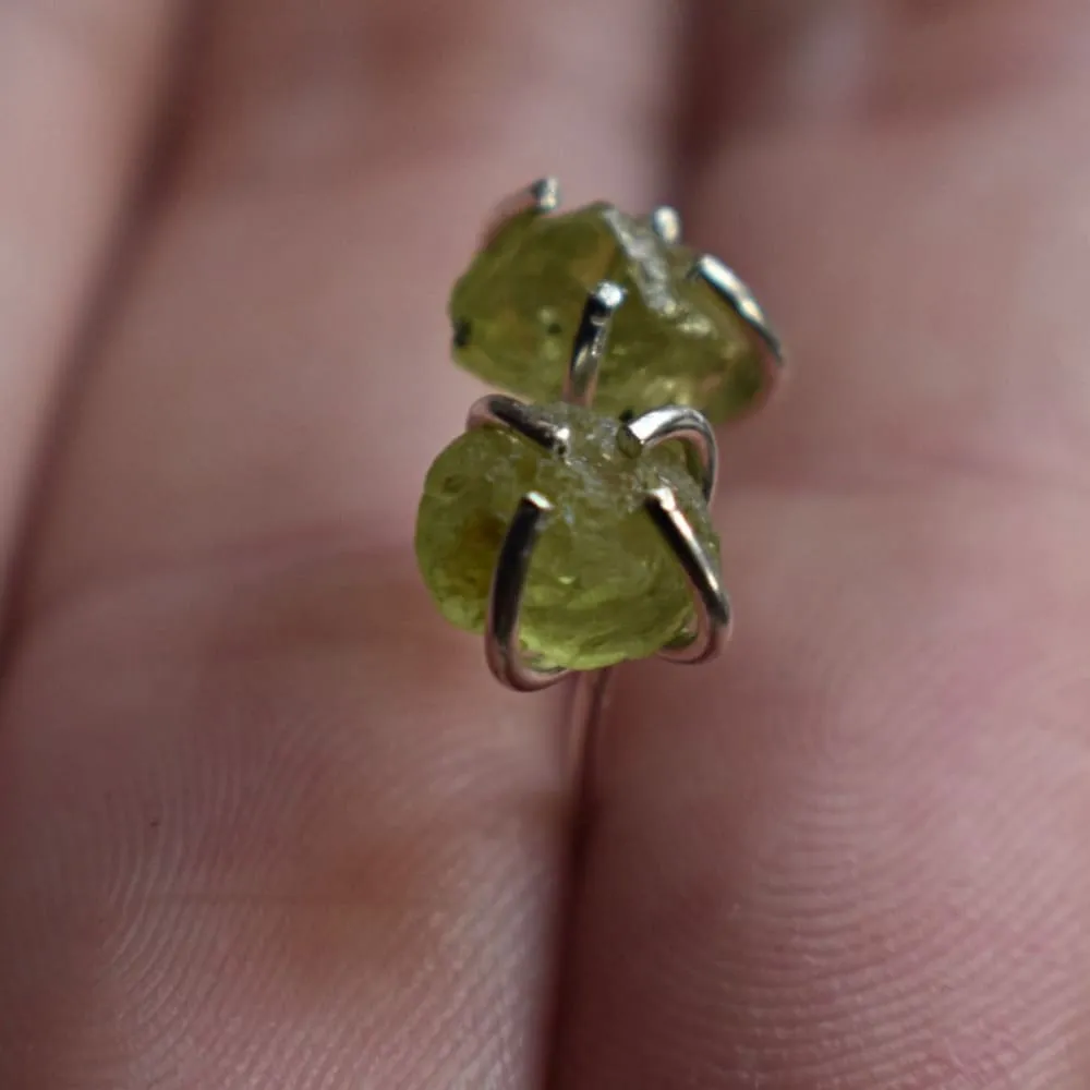 Raw Peridot Stud Earrings