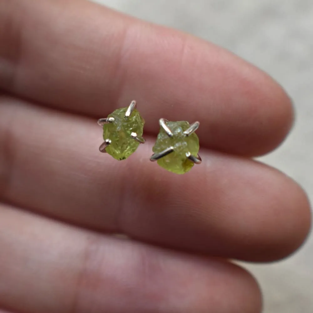 Raw Peridot Stud Earrings