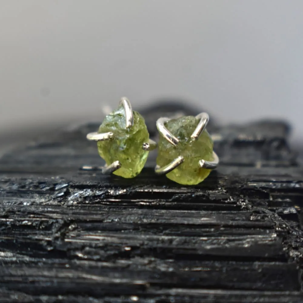 Raw Peridot Stud Earrings