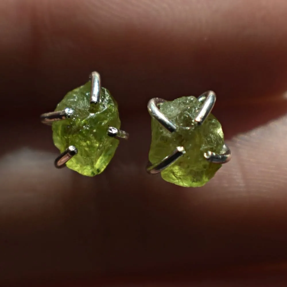 Raw Peridot Stud Earrings