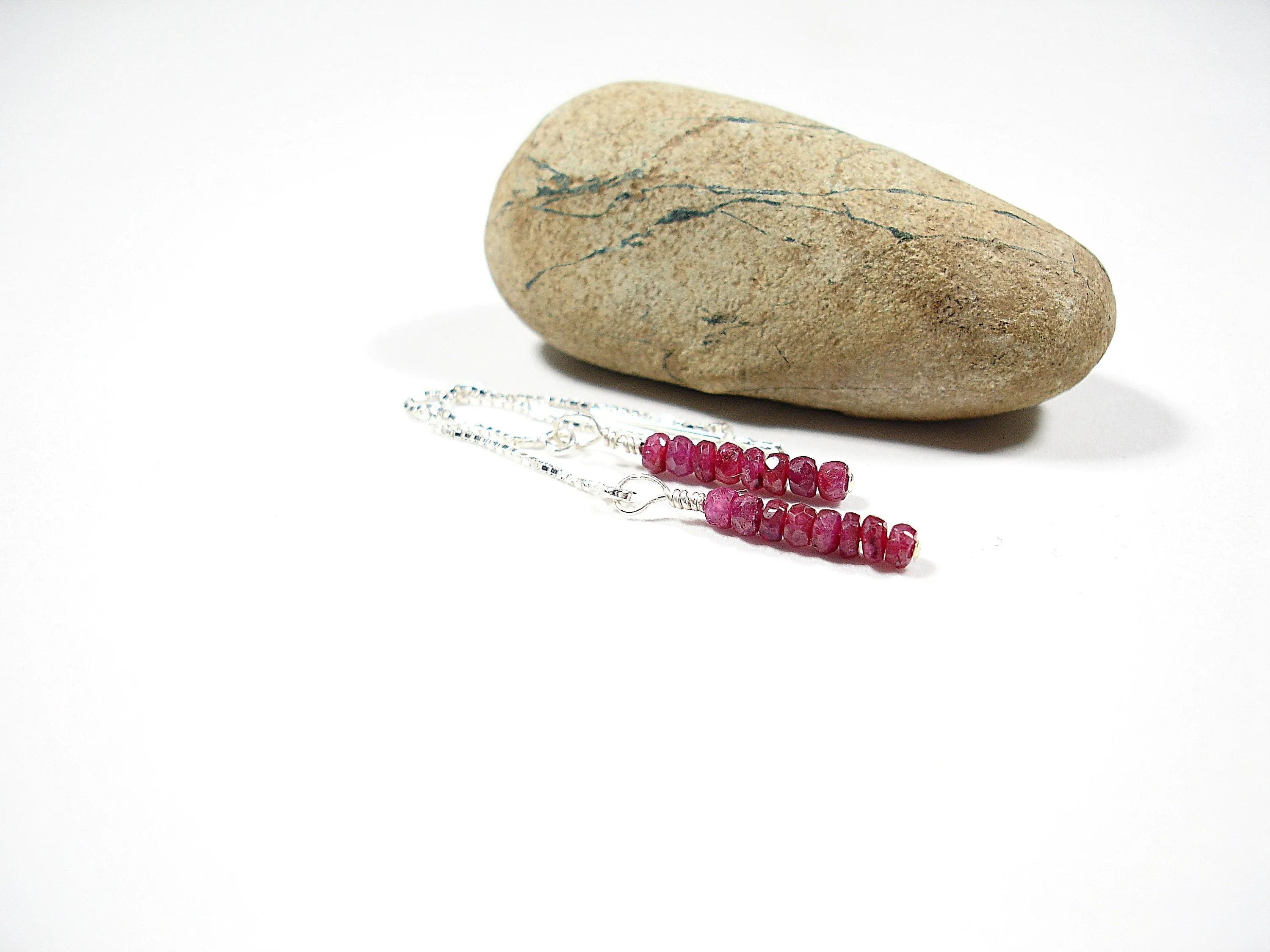 Raw ruby threader earrings. Gemstone dangle earrings. Ruby jewelry. Gift for her. Long chain threader earrings