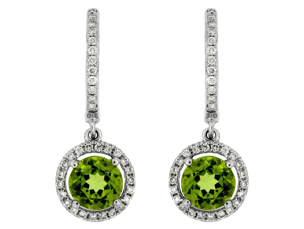 Round Peridot and Diamond Dangle Earrings