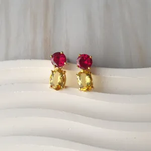 Ruby and Detachable Lemon Quartz Separates Earrings