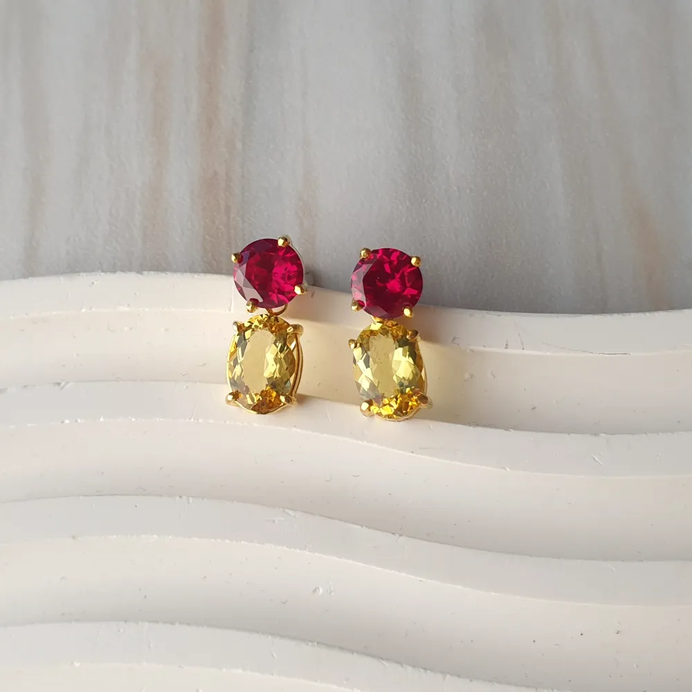 Ruby and Detachable Lemon Quartz Separates Earrings