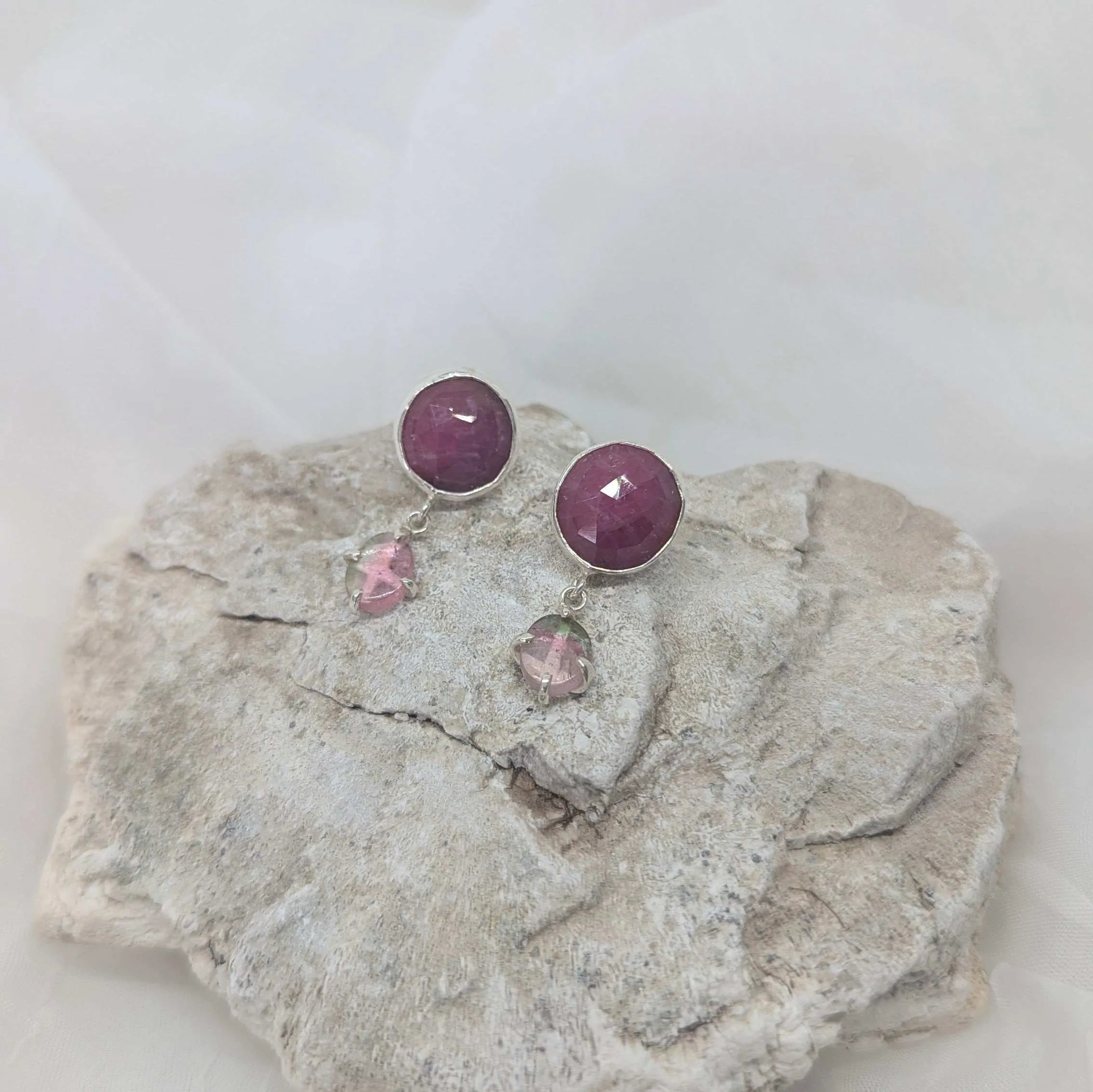 Ruby and watermelon tourmaline earrings