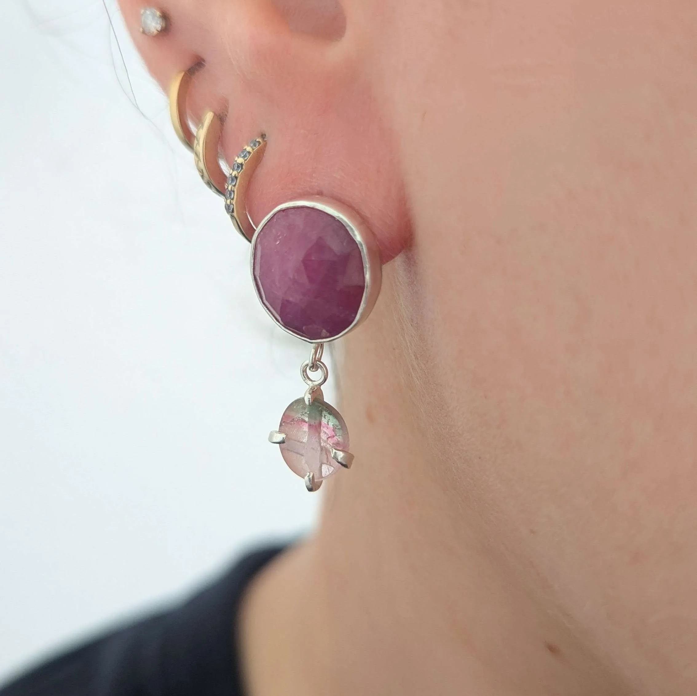 Ruby and watermelon tourmaline earrings