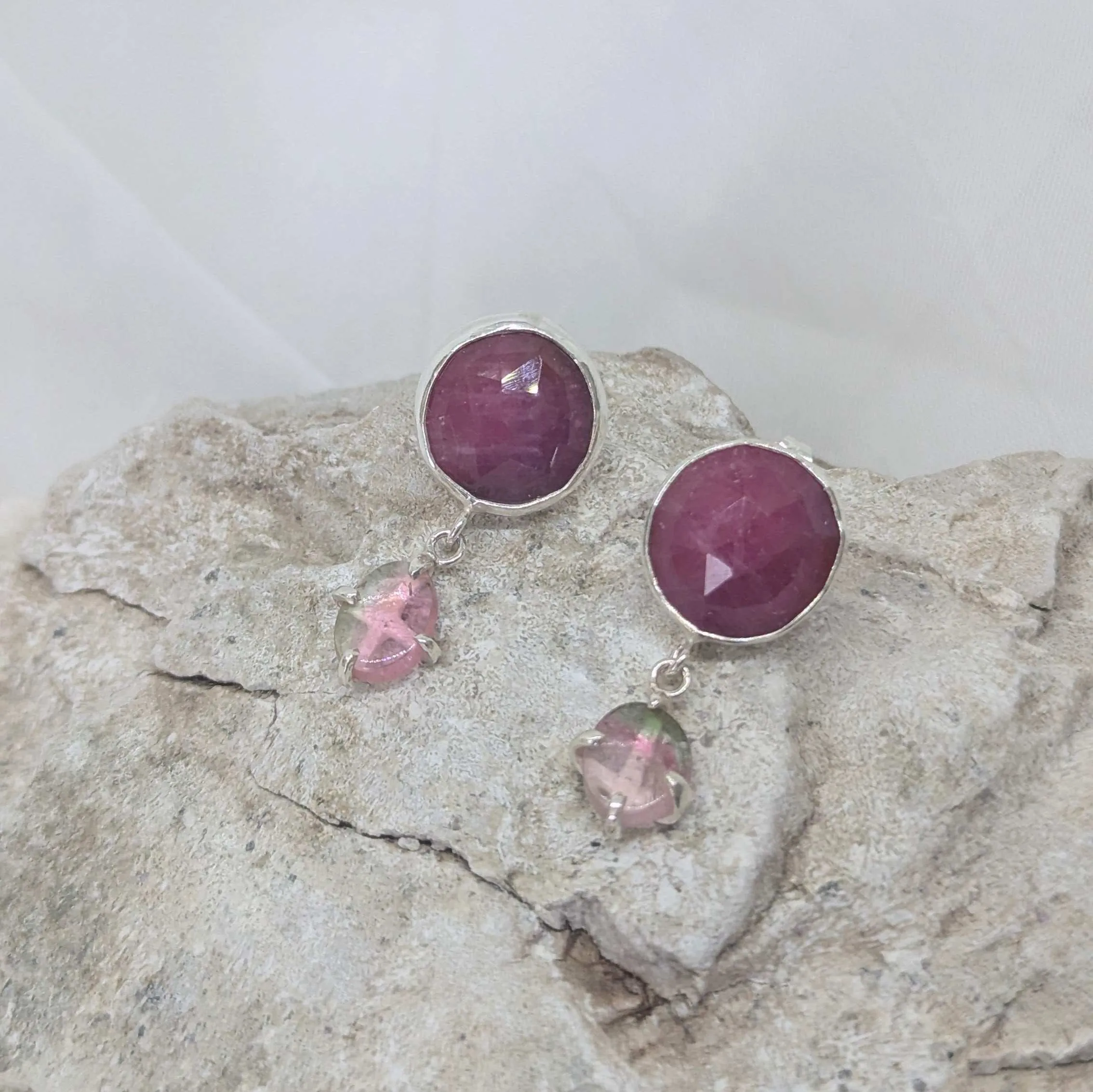 Ruby and watermelon tourmaline earrings