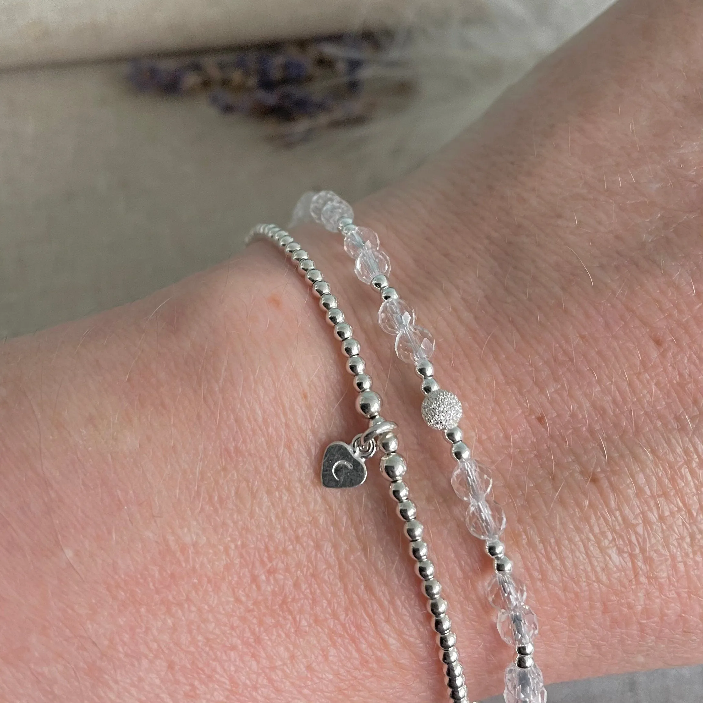Set of 2 April Birthstone Rock Quartz Bracelets, Stacking Bracelets for April Birthday