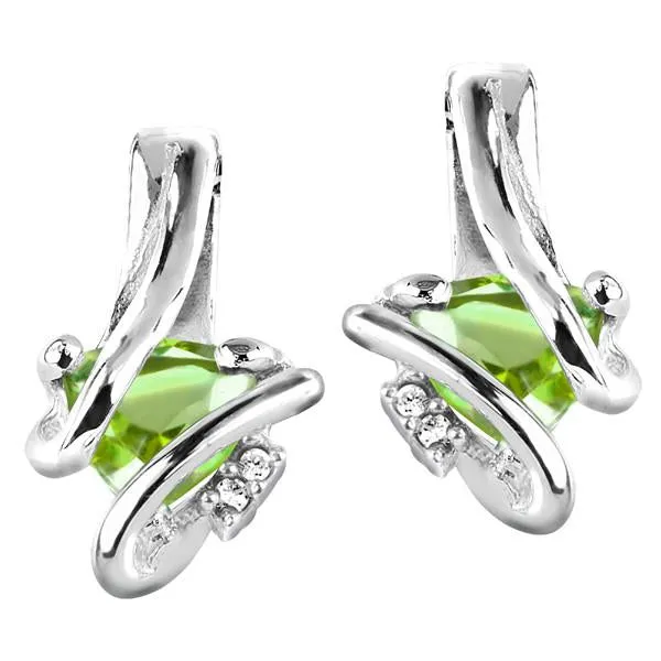 Silver Diamond And Peridot Earrings