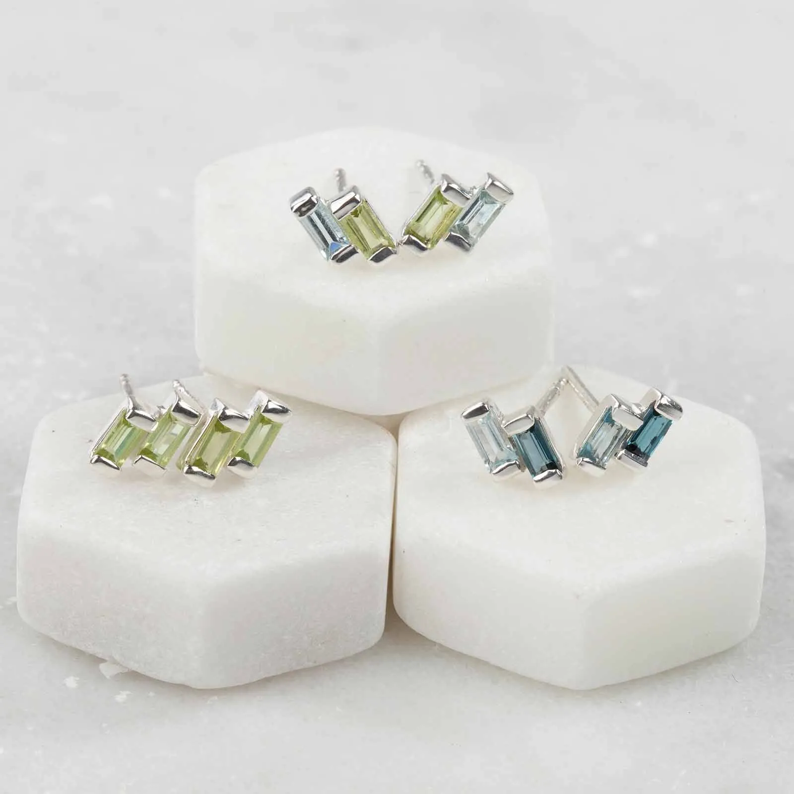 Silver Studs Blue Topaz And Peridot Anais
