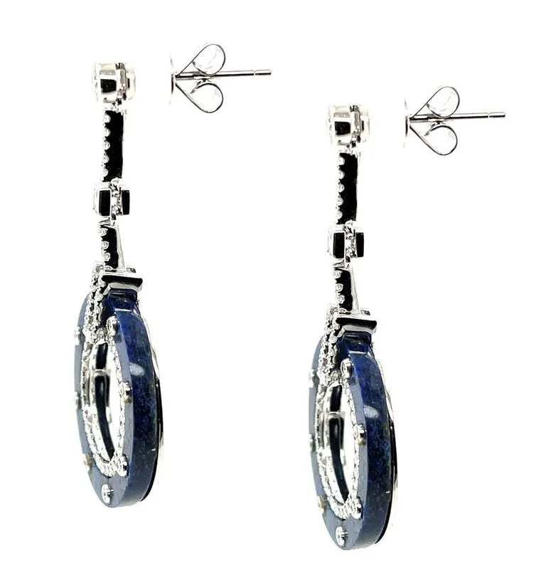 Sodalite and Diamond White Gold Art Deco Style Dangle Earrings