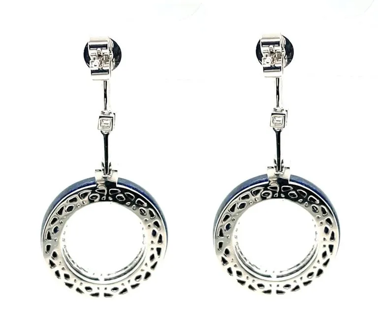 Sodalite and Diamond White Gold Art Deco Style Dangle Earrings