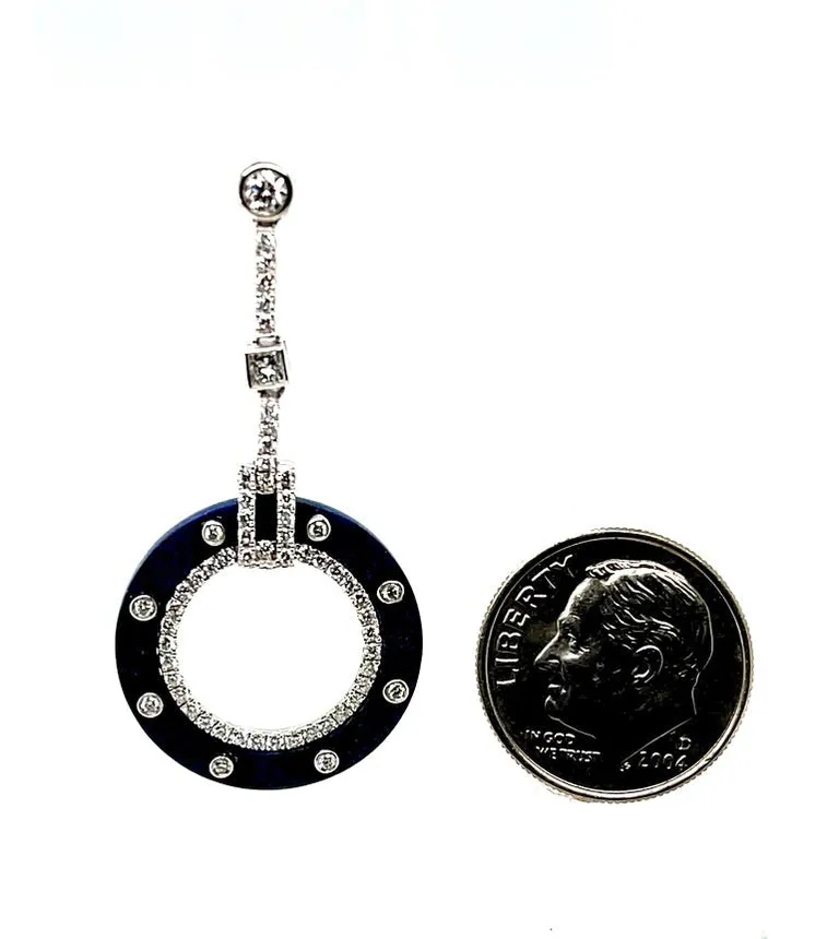 Sodalite and Diamond White Gold Art Deco Style Dangle Earrings