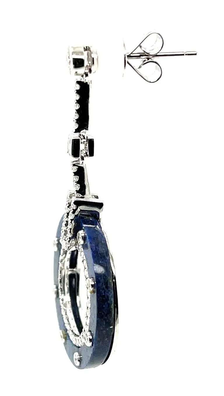 Sodalite and Diamond White Gold Art Deco Style Dangle Earrings