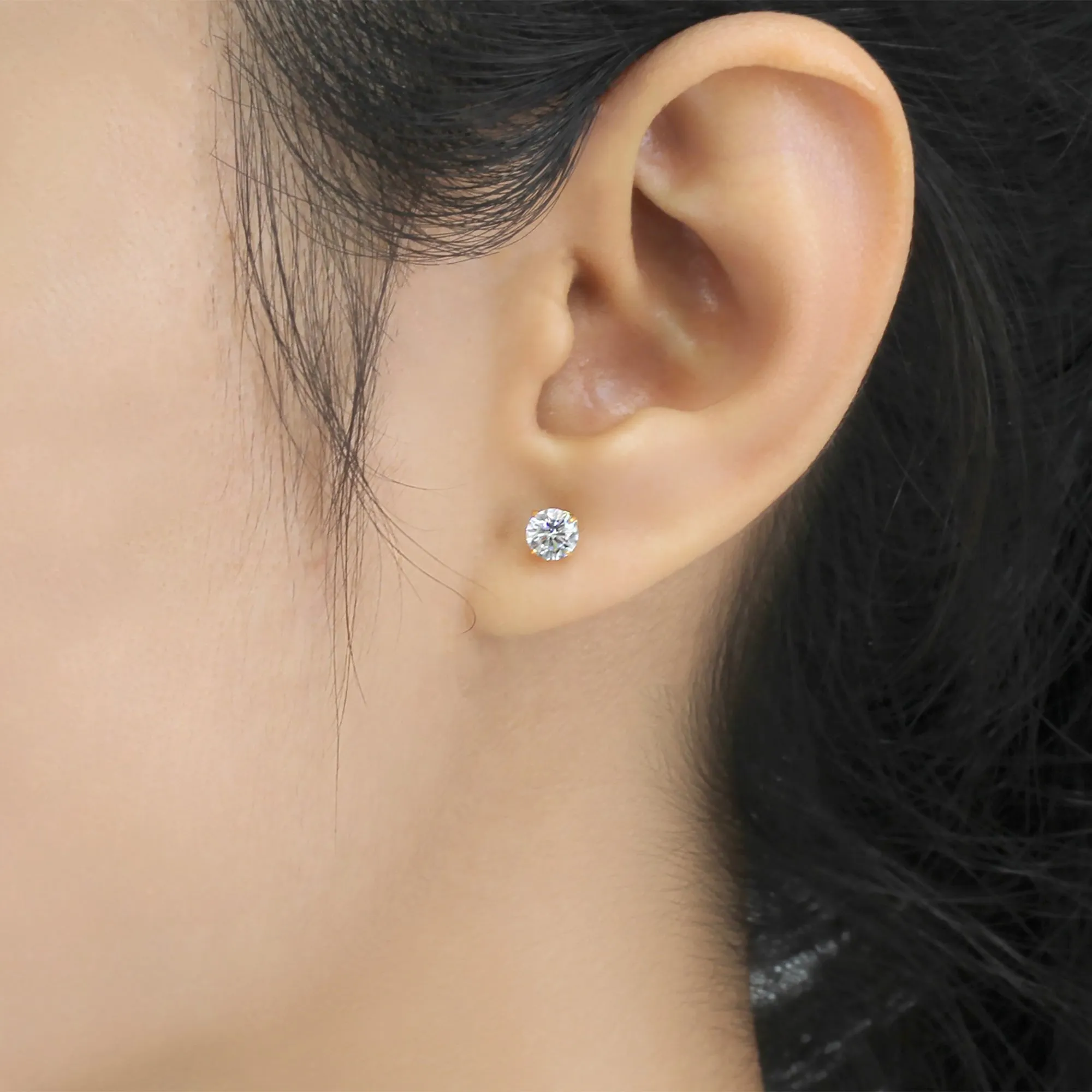 Solid 14K Gold Round Birthstone Stud Cartilage Earrings, 3mm to 6mm