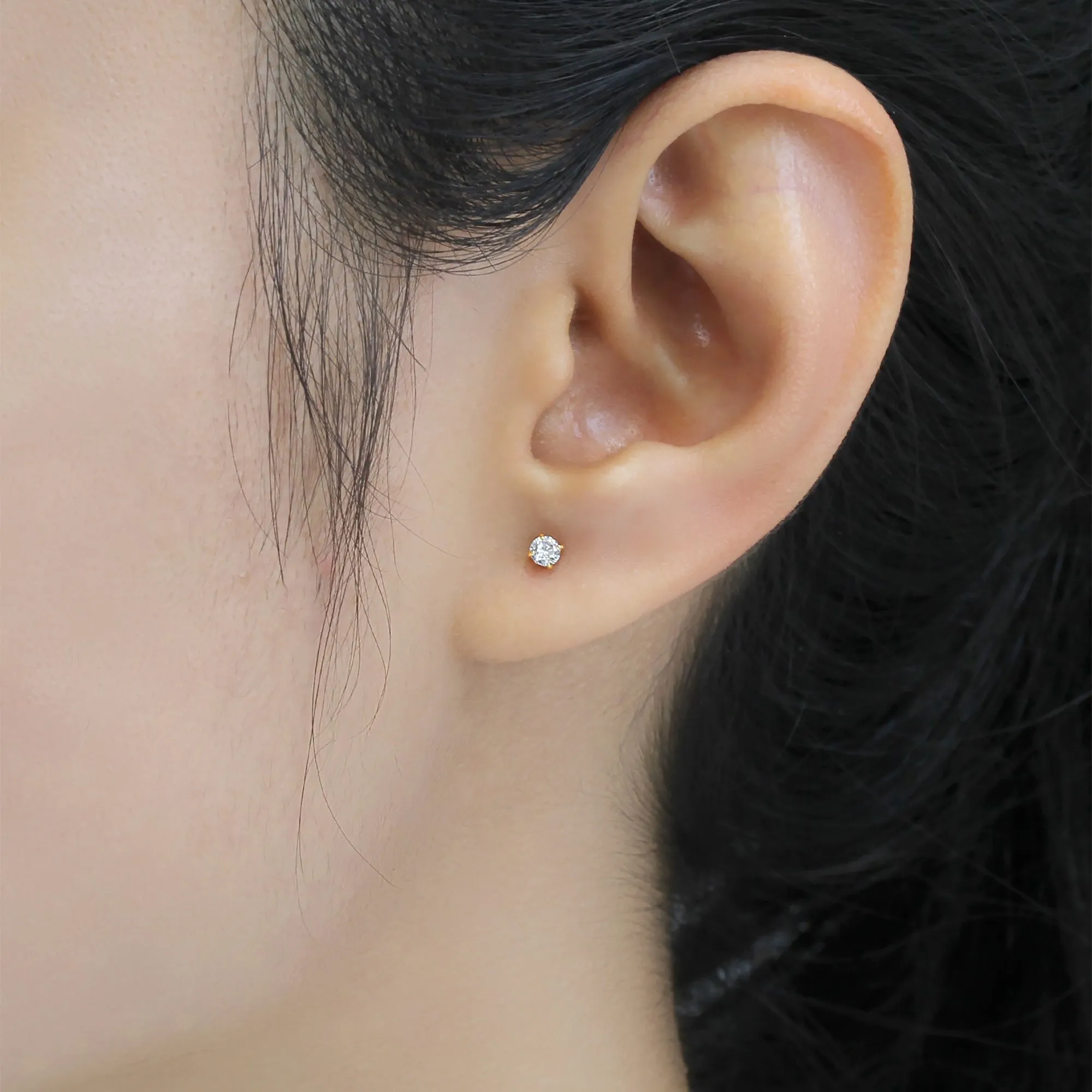 Solid 14K Gold Round Birthstone Stud Cartilage Earrings, 3mm to 6mm