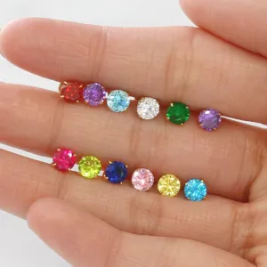 Solid 14K Gold Round Birthstone Stud Cartilage Earrings, 3mm to 6mm