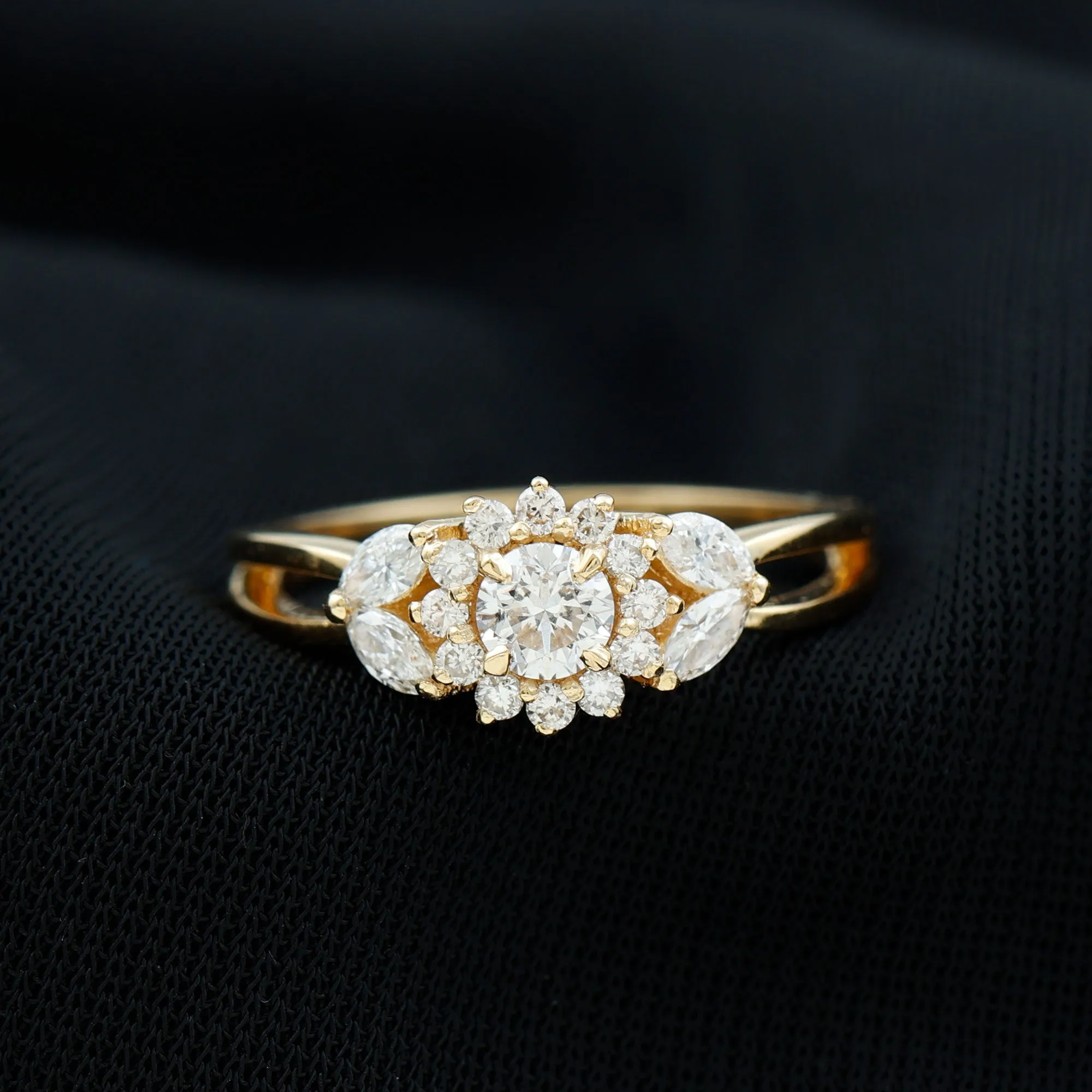 Split Shank Simulated Diamond Flower Engagement Ring
