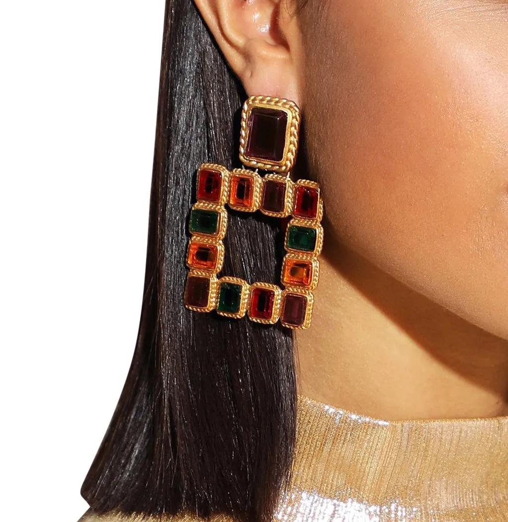 Stella Square Jewel Drop Earrings