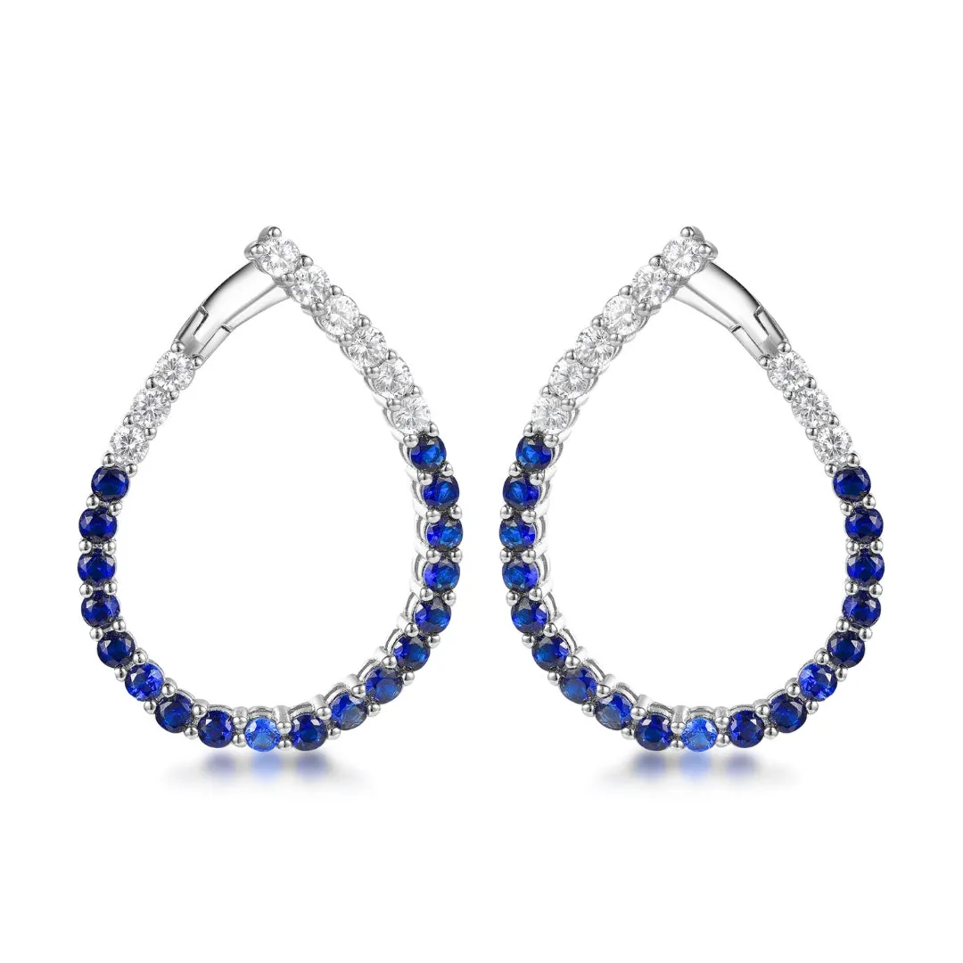 Sterling Silver Clear and Sapphire or Ruby CZ Front Back Teardrop Earrings
