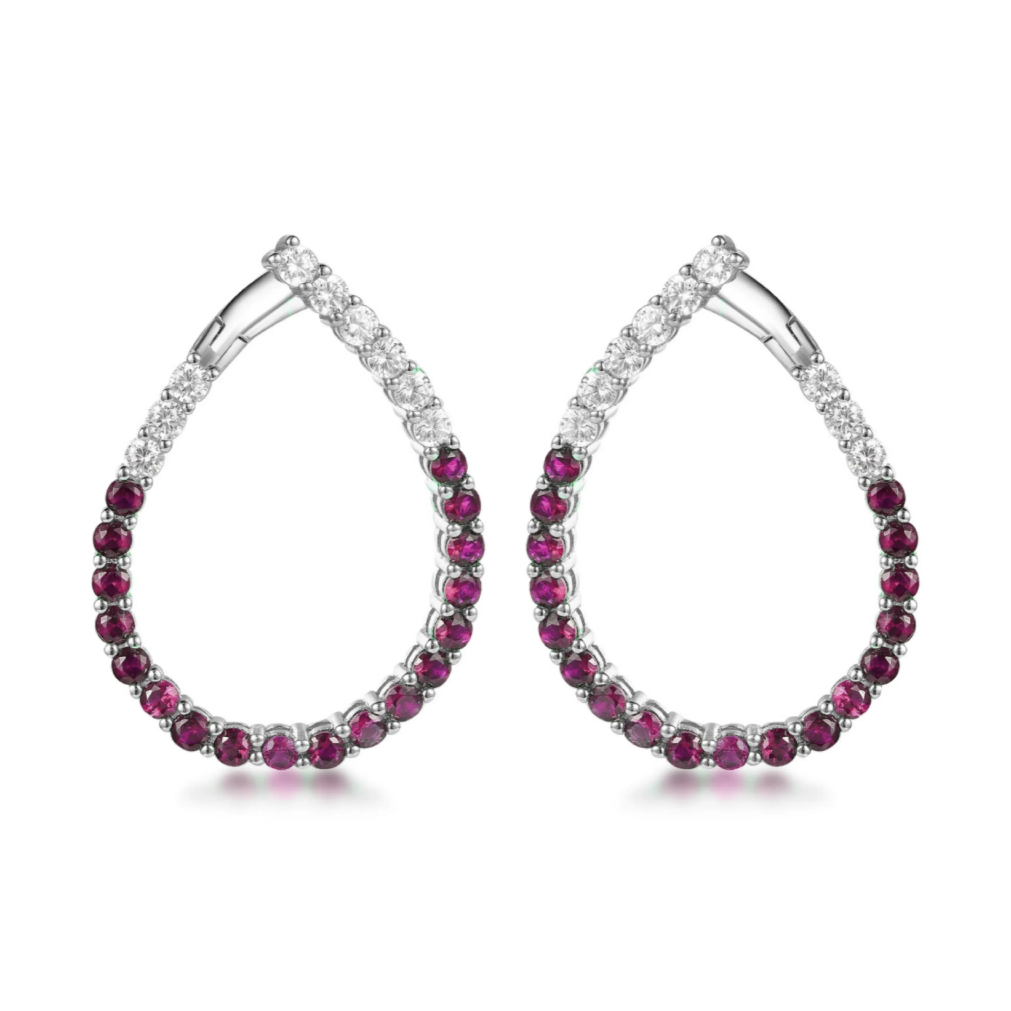 Sterling Silver Clear and Sapphire or Ruby CZ Front Back Teardrop Earrings