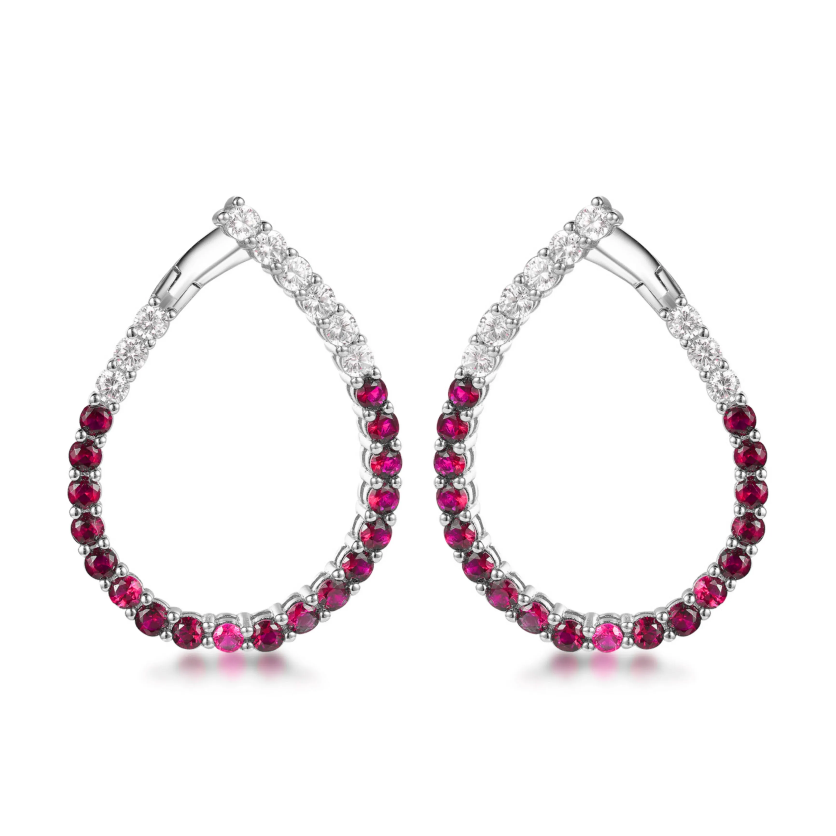 Sterling Silver Clear and Sapphire or Ruby CZ Front Back Teardrop Earrings