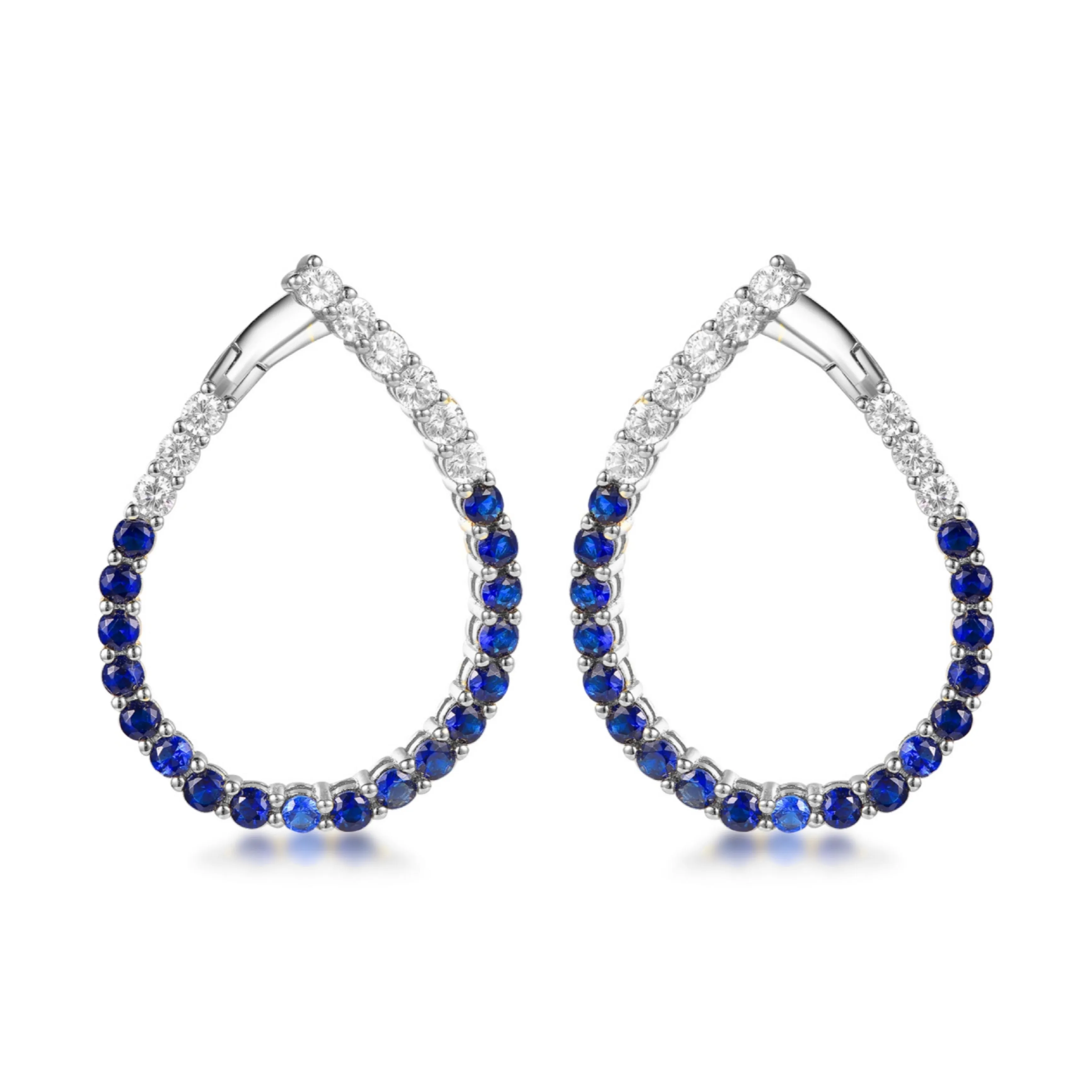 Sterling Silver Clear and Sapphire or Ruby CZ Front Back Teardrop Earrings