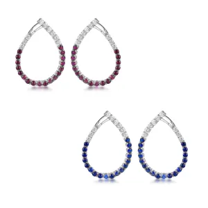 Sterling Silver Clear and Sapphire or Ruby CZ Front Back Teardrop Earrings