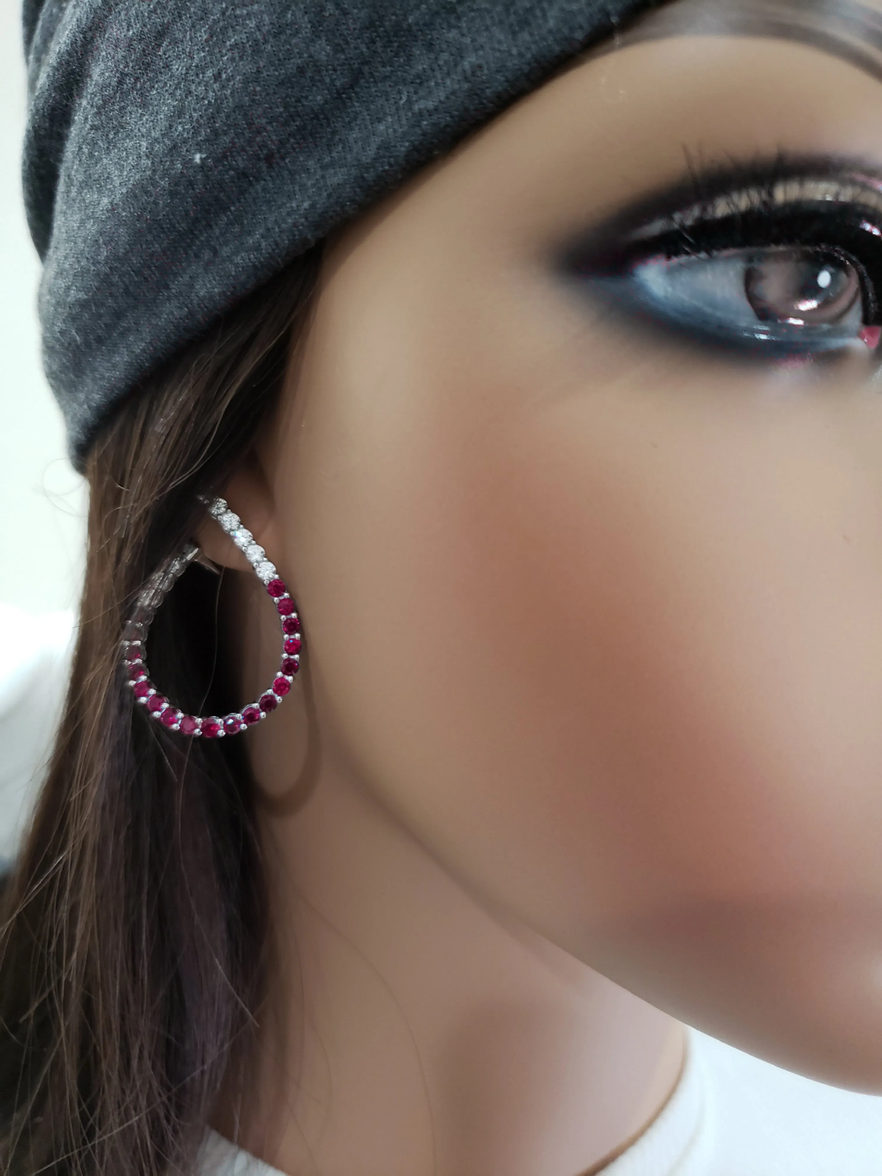 Sterling Silver Clear and Sapphire or Ruby CZ Front Back Teardrop Earrings