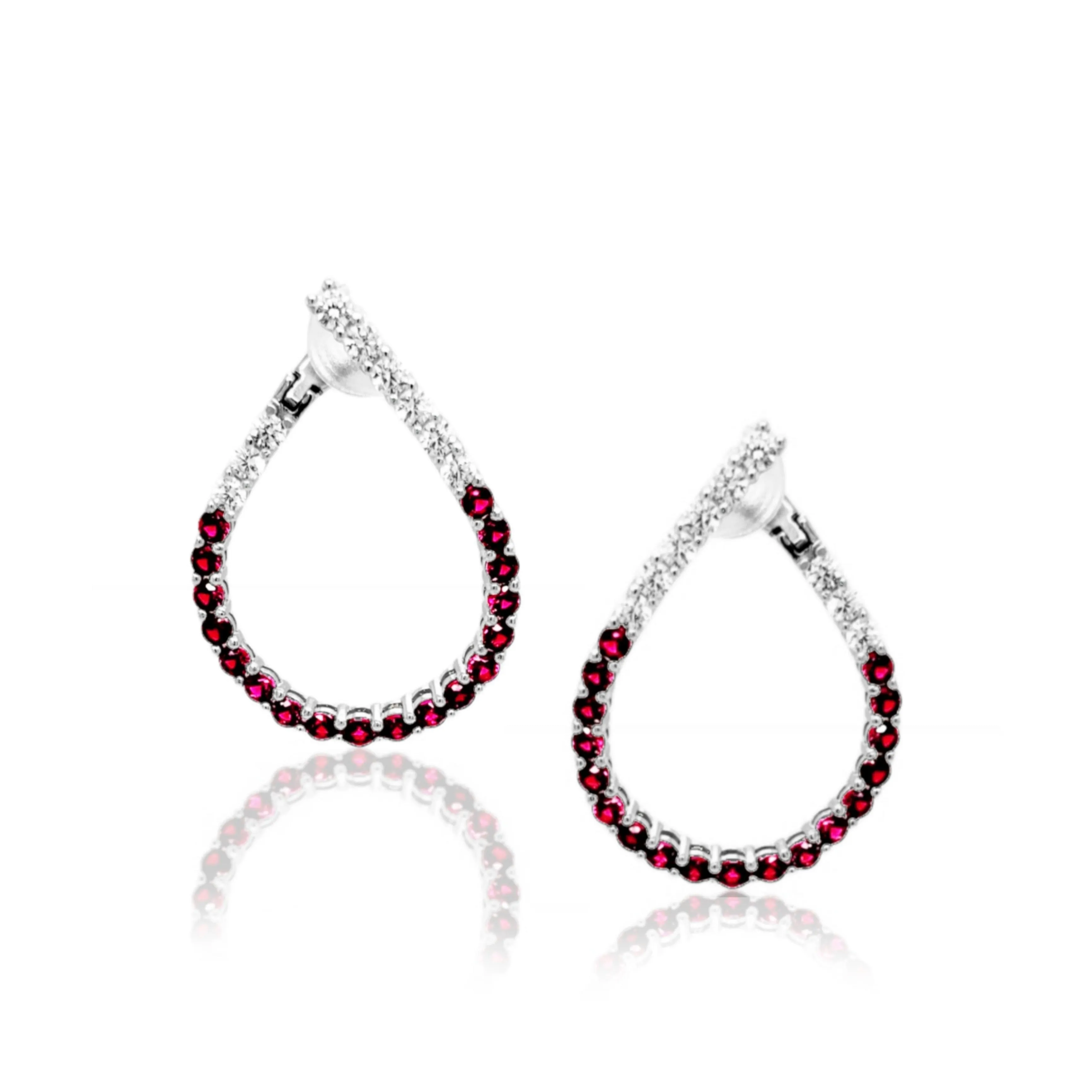 Sterling Silver Clear and Sapphire or Ruby CZ Front Back Teardrop Earrings