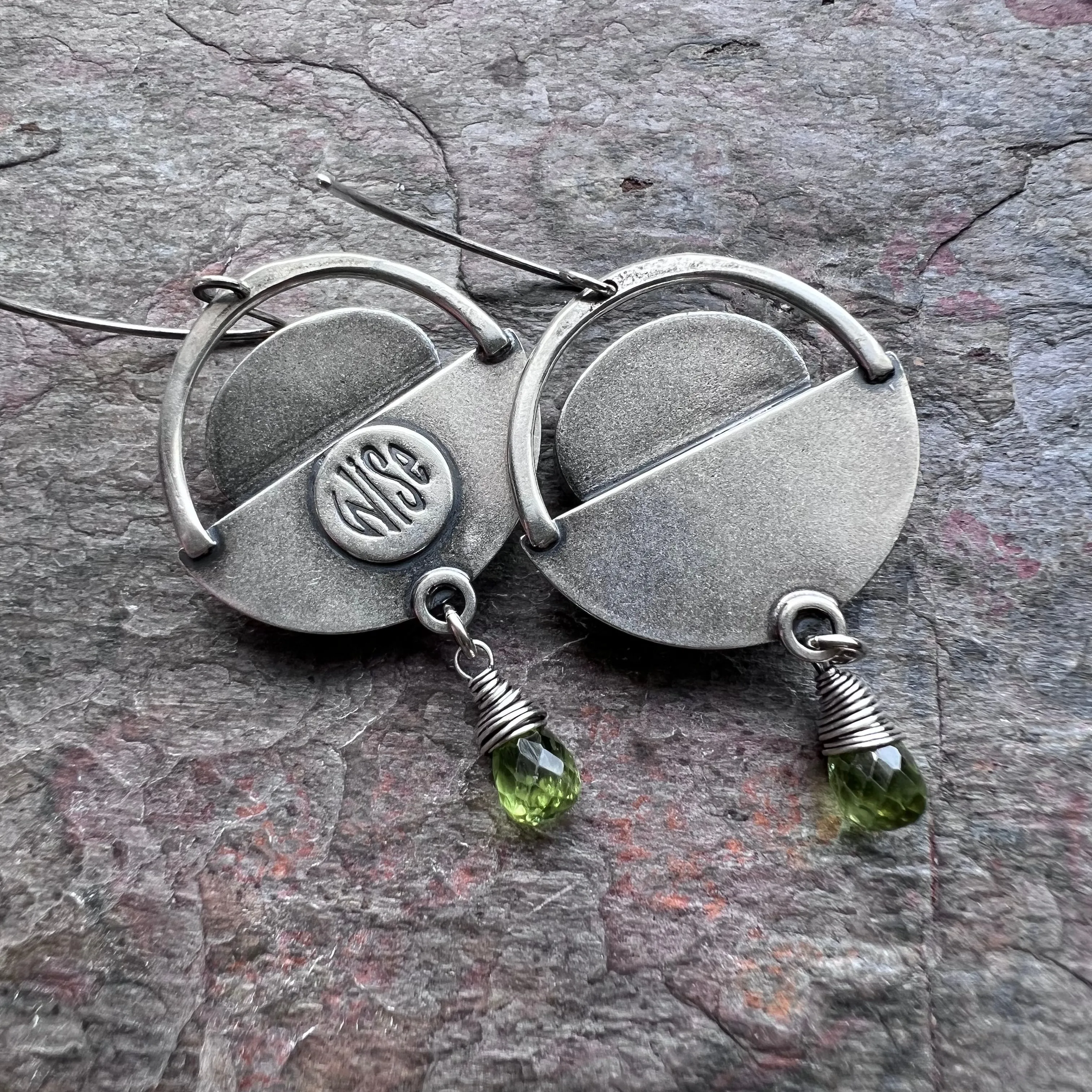 Sterling Silver Druzy and Peridot Earrings - Handmade One-of-a-kind Earrings