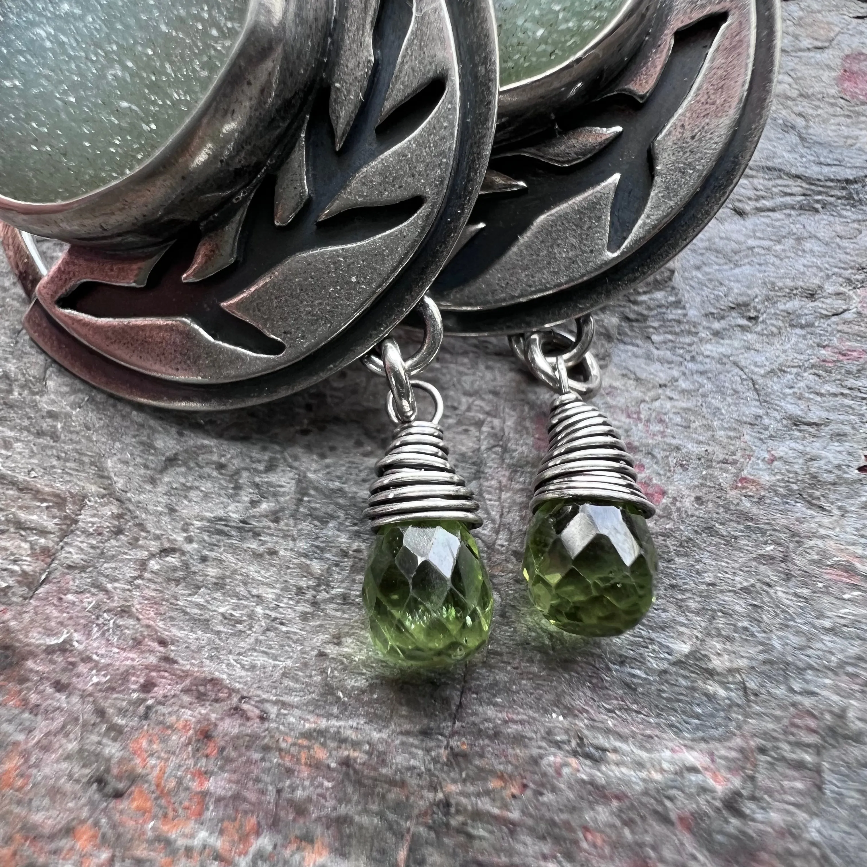 Sterling Silver Druzy and Peridot Earrings - Handmade One-of-a-kind Earrings