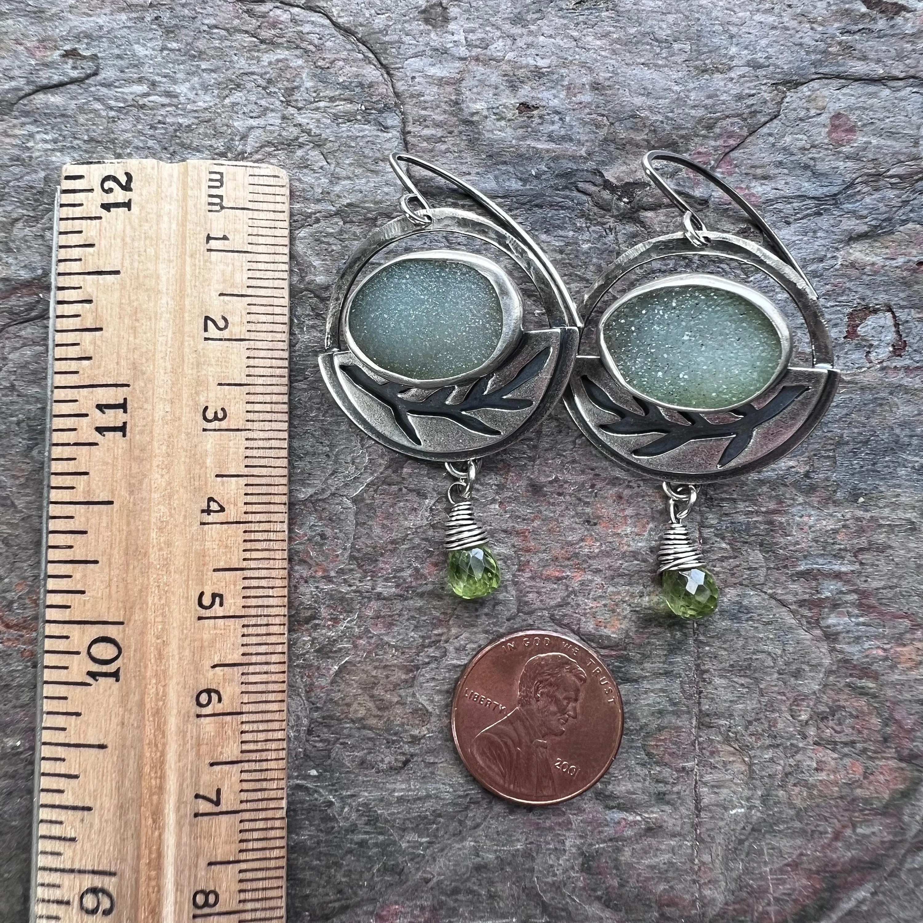 Sterling Silver Druzy and Peridot Earrings - Handmade One-of-a-kind Earrings
