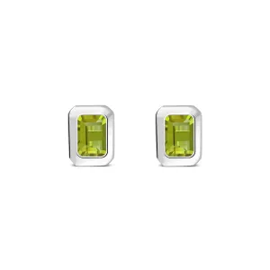 Sterling Silver Peridot Rectangular Framed Stud Earrings