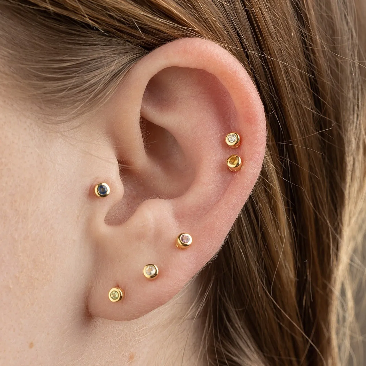 Teeny Tiny August Birthstone Stud Earrings - Gold/Peridot - SPSEGBSPER