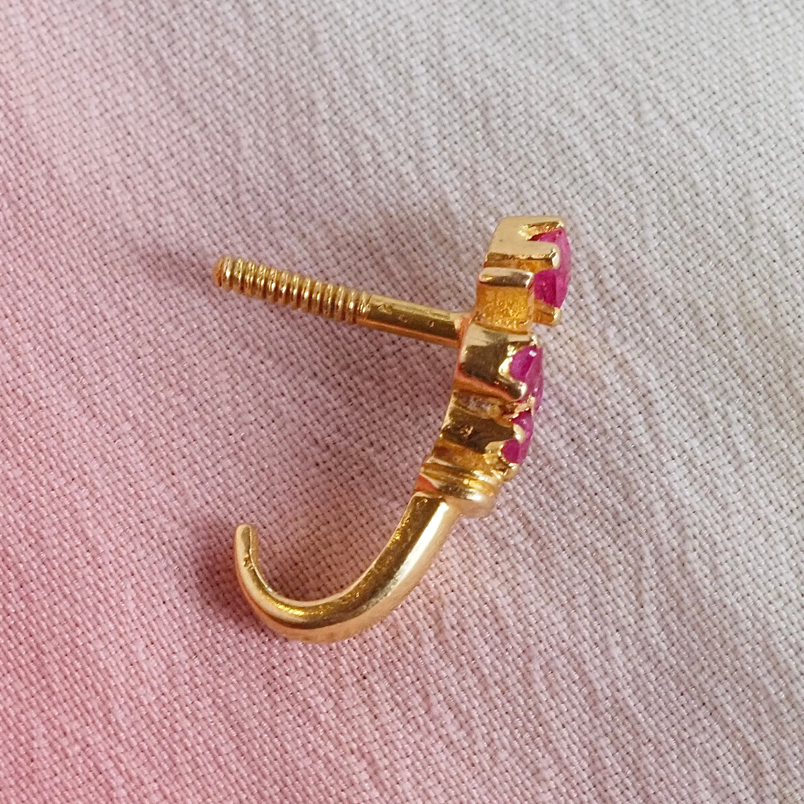 Vintage 18k Gold Ruby Encrusted Hoops